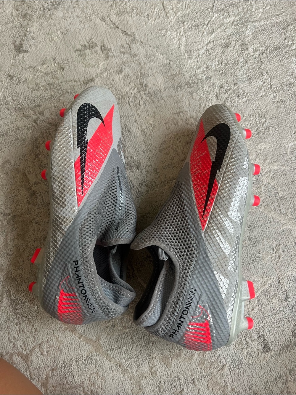 Nike Phantom Grey Soccer Cleats with Red Accents - Picture 3 of 3